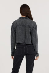 Washed Black Cropped Pocket Detail Shirt | Vintage Havana Women