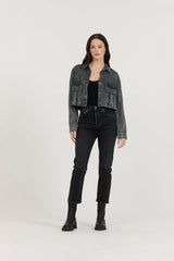 Washed Black Cropped Pocket Detail Shirt | Vintage Havana Women