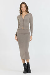 Stone Grey Slim Fit Knit Button Down | Vintage Havana Women