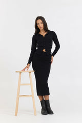 Black Slim Fit Knit Button Down | Vintage Havana Women