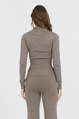 Olive Grey Slim Fit Knit Quarter Zip | Vintage Havana Women