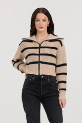 Puddle W/ Black Stripe Double Zip Sweater | Vintage Havana Women