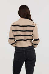 Puddle W/ Black Stripe Double Zip Sweater | Vintage Havana Women