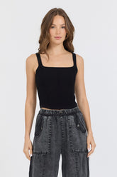 Black Rib Knit Corset Top | Vintage Havana Women