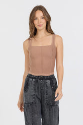 Caramel Rib Knit Corset Top | Vintage Havana Women