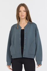 Mountain Grey Heavy Cloud Fleece Bomber Jacket | Vintage Havana Women