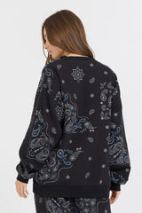 Black Bandana Printed Fleece Crewneck | Vintage Havana Women
