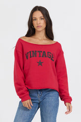Red Off Shoulder Graphic Top | Vintage Havana Women