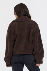 Espresso Sherpa Jacket W/ Quilted Pockets | Vintage Havana Women