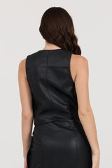 Black Leather Button Front Vest | Vintage Havana Women