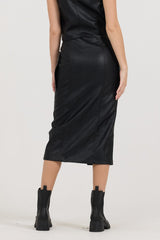 Black leather Zip Front Midi Skirt | Vintage Havana Women