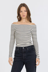 Ivory Black Fitted Off The Shoulder Top | Vintage Havana Women