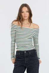 Ivory Green Fitted Off The Shoulder Top | Vintage Havana Women