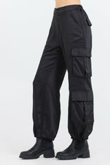 Black Heavy Satin Cargo Pants | Vintage Havana Women