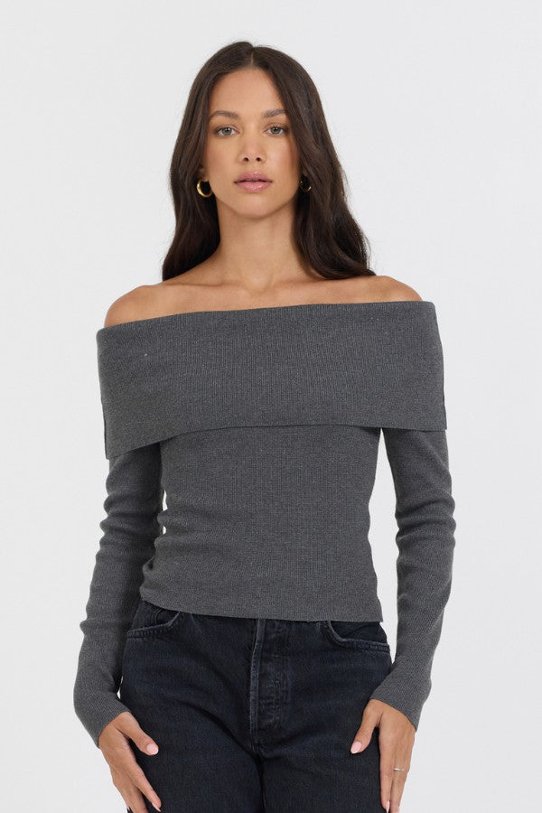 Heather Charcoal Off Shoulder Sweater | Vintage Havana Women