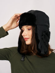 FUR TRAPPER HAT - BLACK | Vintage Havana Women
