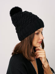 TURN UP POMPOM HAT - BLACK | Vintage Havana Women