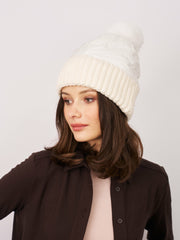 PUFFER POMPOM HAT - WHITE | Vintage Havana Women