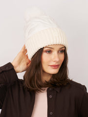 PUFFER POMPOM HAT - WHITE | Vintage Havana Women