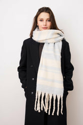 STRIPE BRUSH TASSEL SCARF - BLUE | Vintage Havana Women