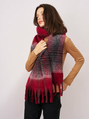 CHECK CHUNKY TASSEL SCARF - RED | Vintage Havana Women