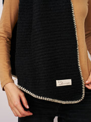 BLANKET STITCH KNIT SCARF - BLACK/IVORY | Vintage Havana Women