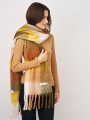 CHECK BRUSH TASSEL SCARF - YELLOW | Vintage Havana Women