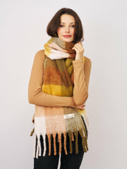 CHECK BRUSH TASSEL SCARF - YELLOW | Vintage Havana Women