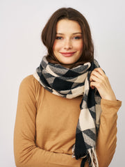 HOUNDSTOOTH TASSEL SCARF - BLACK | Vintage Havana Women