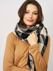 HOUNDSTOOTH TASSEL SCARF - BLACK | Vintage Havana Women