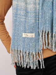 BOUCLE CHECK TASSEL SCARF - BLUE | Vintage Havana Women