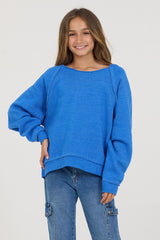 Kids Cobalt Hi-Lo Off The Shoulder Sweatshirt | Vintage Havana Women