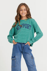 Kids Vintage Green Newport Stitch Neck | Vintage Havana Clothing