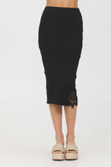 Black Rib Midi Skirt w/ Crochet Insert | Vintage Havana Women