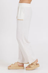 White Wide Leg Pant w/ Tan Whip Stitch | Vintage Havana Women