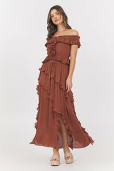 Sedona Sand Ruffle Off Shoulder Top | Vintage Havana Women