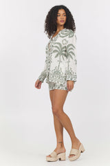 Border Print Top + Shorts 2-Piece Set | Vintage Havana Women