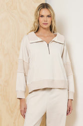 Fleece Quarter Zip w/ Rib Detail - Bone | Vintage Havana Women