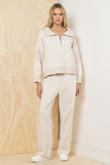 Fleece Quarter Zip w/ Rib Detail - Bone | Vintage Havana Women
