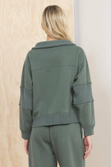 Fleece Quarter Zip w/ Rib Detail - Olive | Vintage Havana Women
