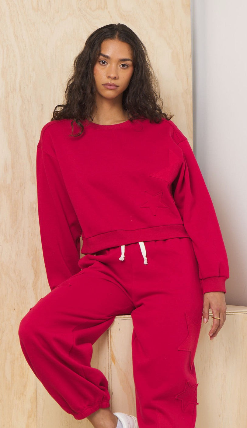 Fleece Crewneck w/ Star Applique | Vintage Havana Women