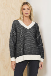 Honeycomb Knit V Neck Sweater | Vintage Havana Women