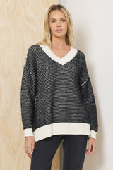 Honeycomb Knit V Neck Sweater | Vintage Havana Women