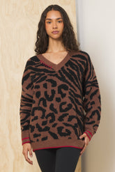 V Neck Jacquard Sweater | Vintage Havana Women
