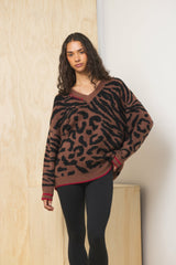 V Neck Jacquard Sweater | Vintage Havana Women