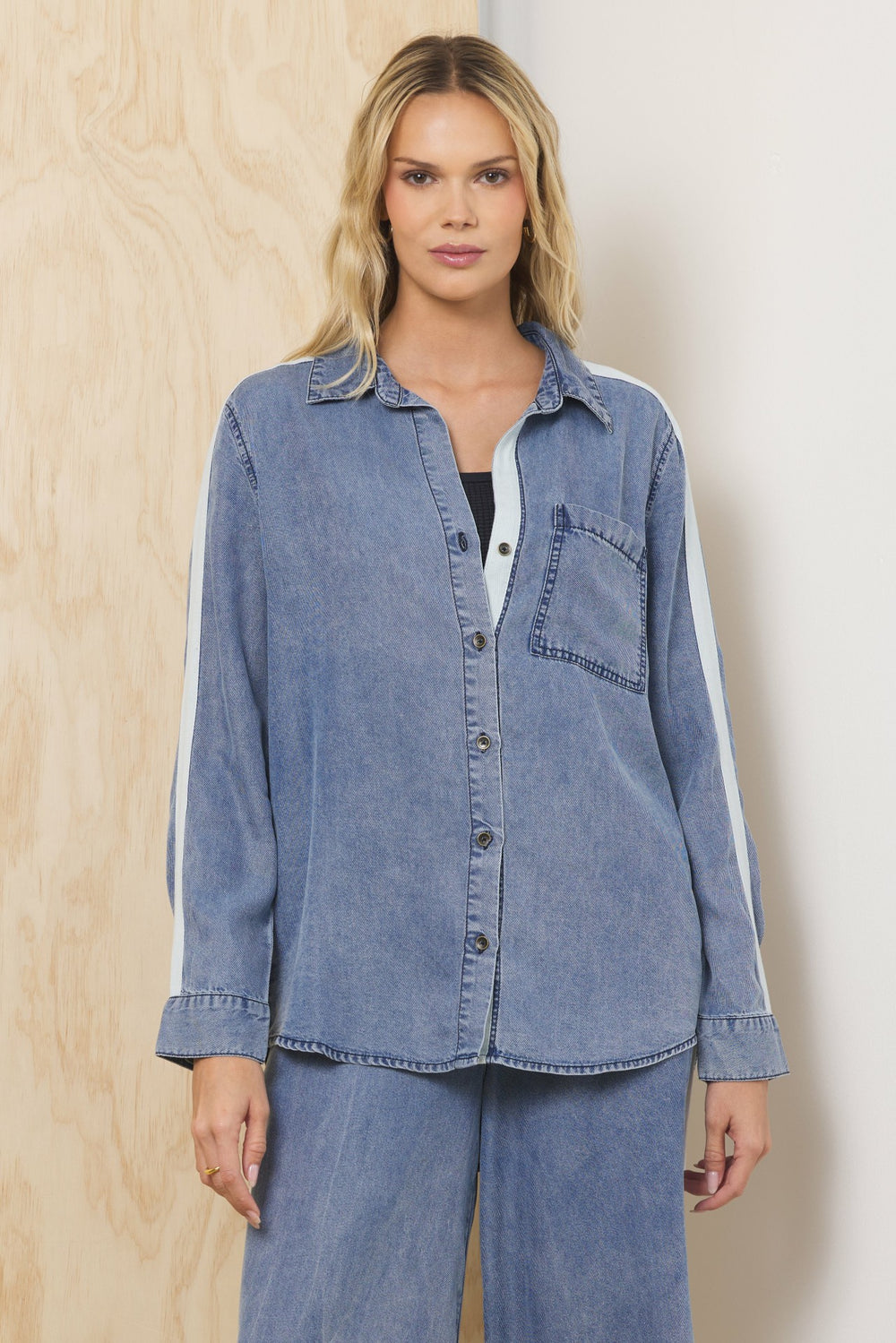 Tencel Shirt w/ Contrast Taping | Vintage Havana Women