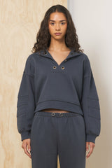 Surf Wash Henley Sweatshirt in Charcoal | Vintage Havana Women