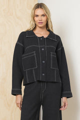 Sweater Jacket w/ Contrast Stitching | Vintage Havana Women