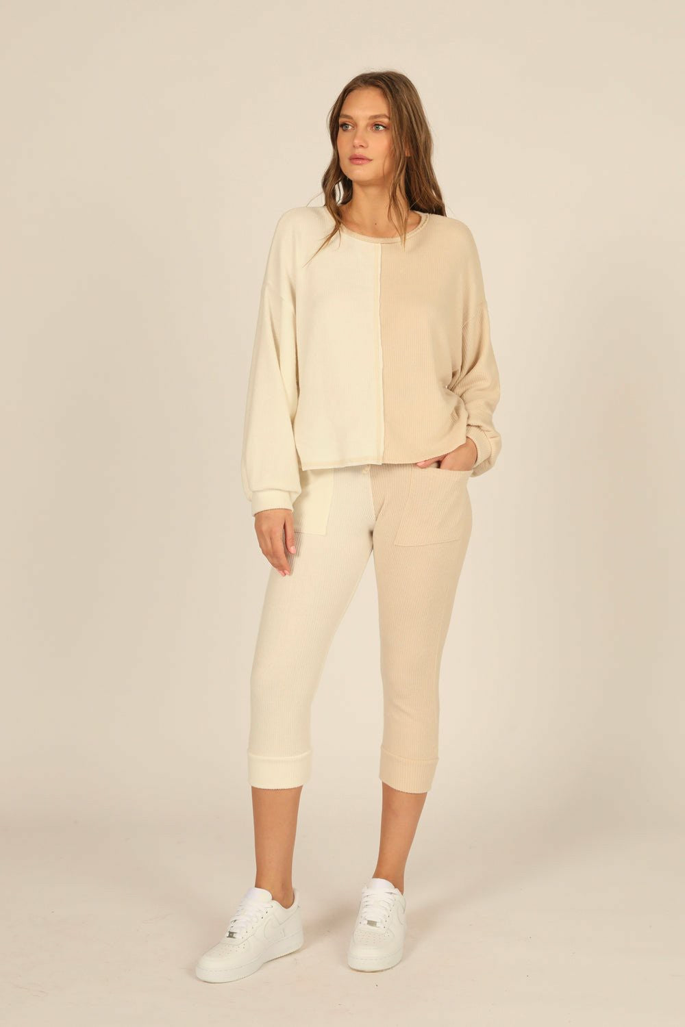 Brushed Hacci Rib Split Jogger | Vintage Havana Women