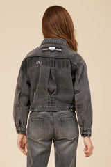 RHINESTONE FRINGE BLACK DENIM JACKET | Vintage Havana Women
